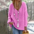 thumbnail image 2 of Odeerbi Winter Knit Sweaters for Women 2025 Solid Color Loose V Neck Sweater Single Breasted Sweater Tops Cardigan Coat Hot Pink, 2 of 7