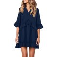 thumbnail image 2 of Floenr Womens Plus Size Maxi Dresses,Casual Loose A-Line Vintage V Neck 3/4 Ruffle Sleeve Summer Dresses,Relaxed Flared Empire Waist Dress Ruffle Hem Mini Dress, 2 of 5