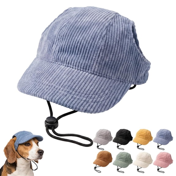 Pet Sun Hat with Ear Holes, Adjustable Dog Summer Cap with Chin Strap, Breathable Corduroy Baseball-Style Dog Hat for Small, Medium & Large Dogs