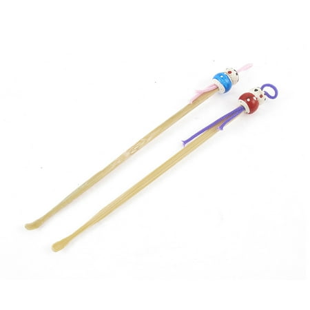Unique Bargains Bamboo Ear Pick Spoon Curette Ear Wax Remover Cartoon Doll Decor 2 Pcs