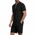 thumbnail image 5 of Mens Shorts Sets 2 Piece Outfits, Waffle Knit Short Sleeve 1/4 Zip Collared Pullover Top and Drawstring Short (3XL, Black), 5 of 8