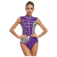 thumbnail image 3 of Choomomo Women One Piece Shiny Rhinestone Athletic Gymnastics Leotards Color Block Figure Ice Skating Costume Purple M, 3 of 6