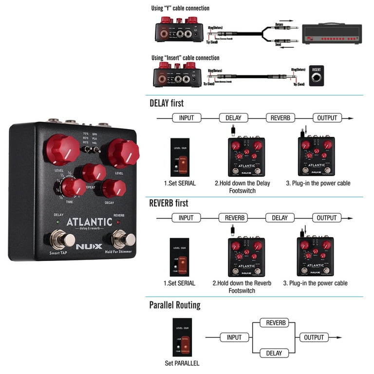 NUX ATLANTIC Delay & Reverb Guitar Effect Pedal Dual Footswitch 3