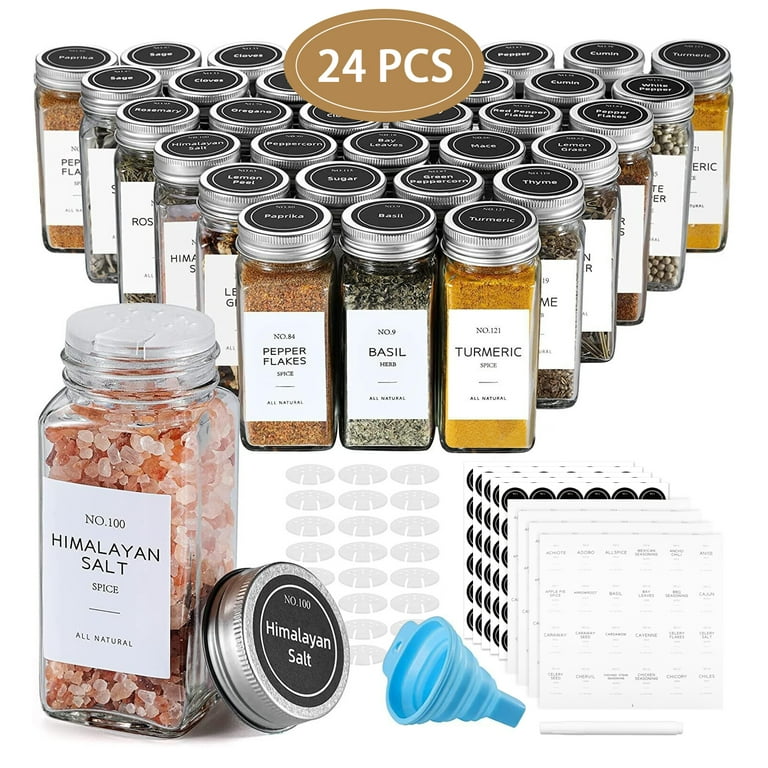 24 Pcs Glass Spice Jars/Bottles - 4oz Empty Square Spice
