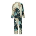 thumbnail image 4 of FUNDUFI Women's Pajama Sets Fashion Floral Printed Long Sleeve Lapel Buttons Up Pajama Shirts Stretchy Sleepwear Pants Breathable Loose Fit 2Pcs Homewear Pajama Sets Comfy Pjs For Women, 4 of 7