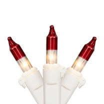 Mini Christmas Light Set - Clear with Red Tips - 10' White Wire - 50ct