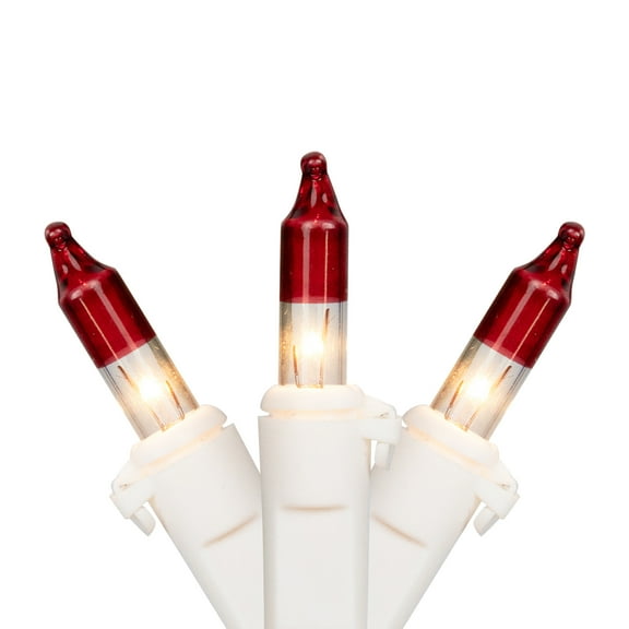 Mini Christmas Light Set - Clear with Red Tips - 10' White Wire - 50ct