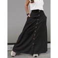thumbnail image 4 of Women Button Down Maxi Skirts High Waist A-Line Pleated Long Skirts with Pockets Black S, 4 of 7