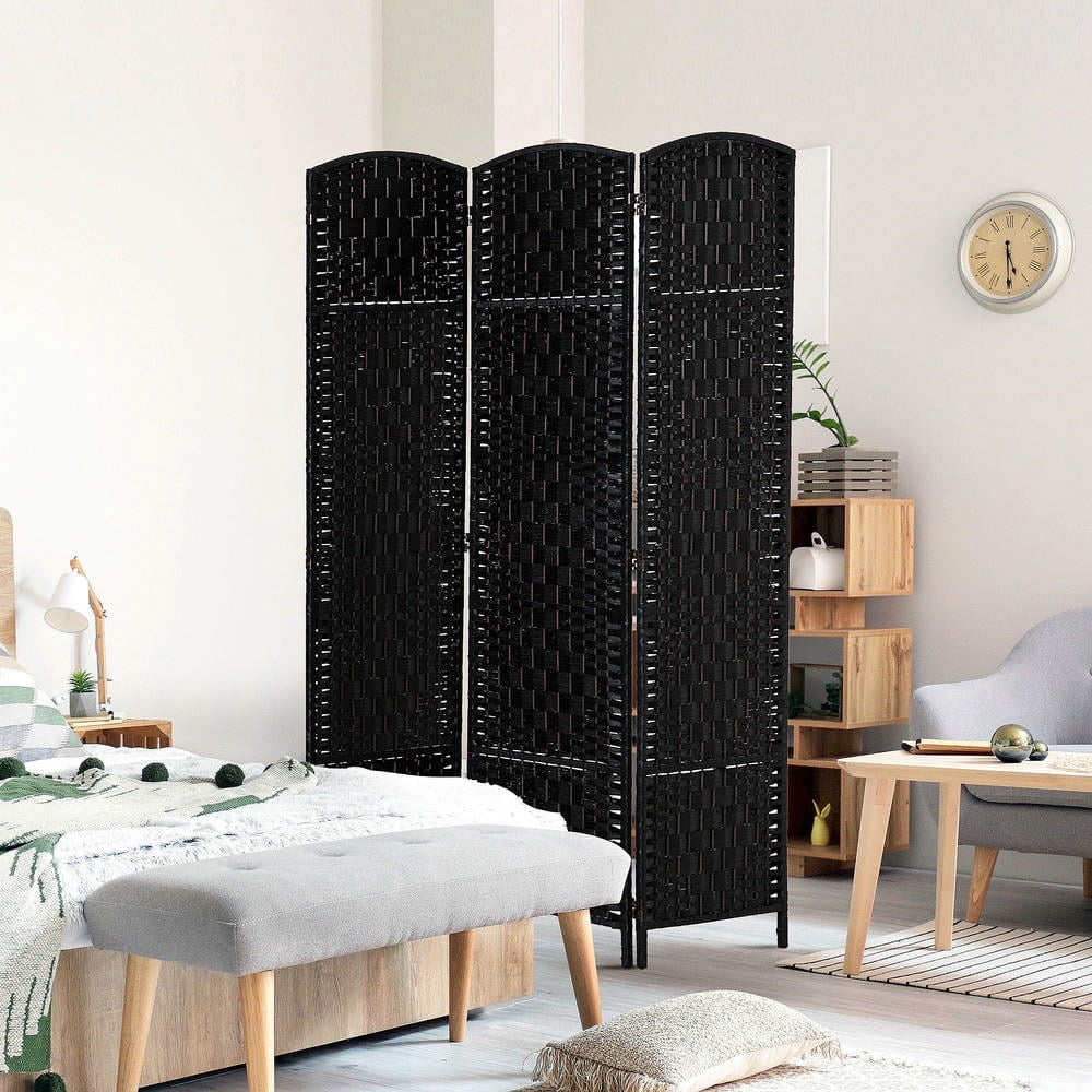 GVN Privacy Panels Decorative Privacy Fence,6' Tall Wicker Weave 3 Panel Room Divider Wall Divider, Natural Wood