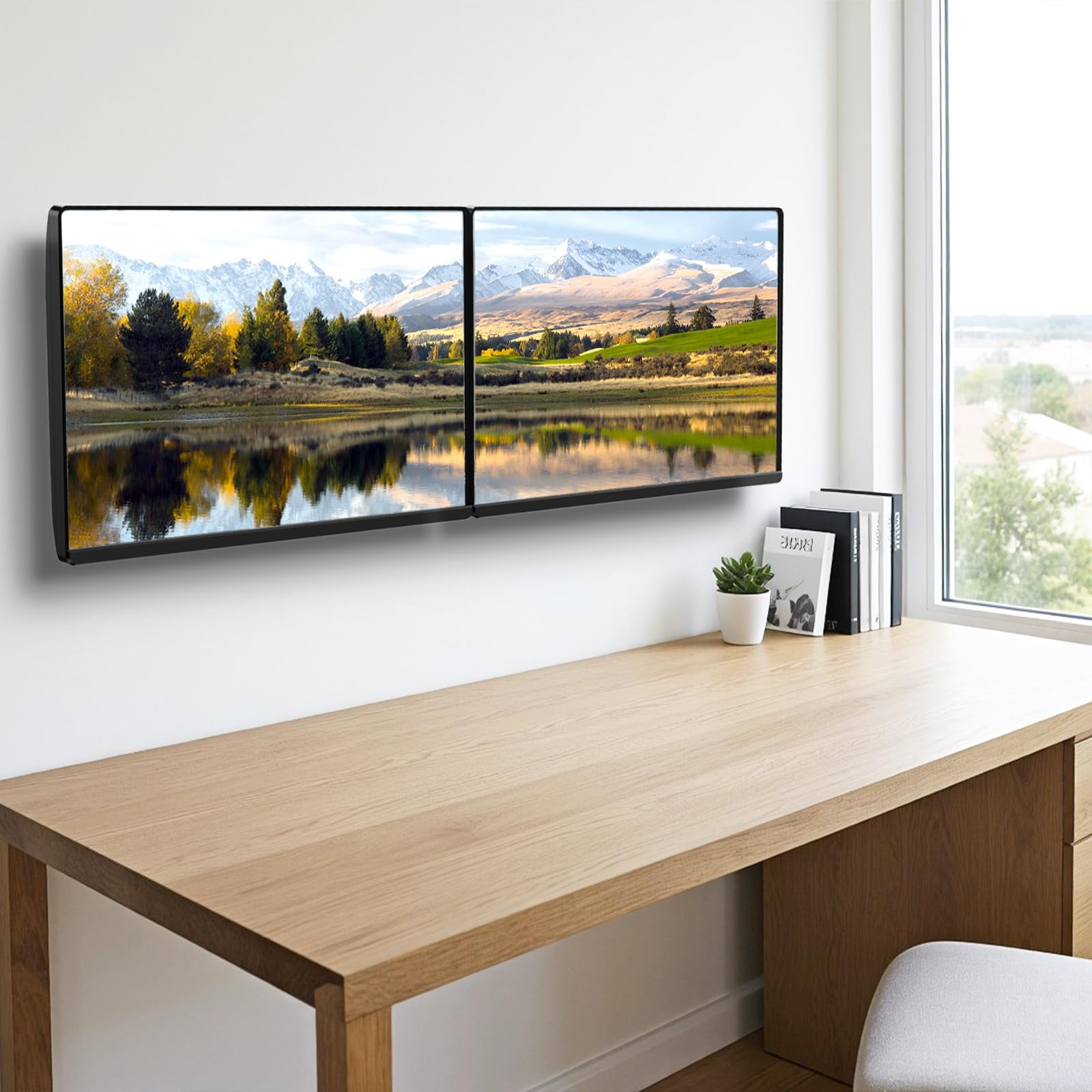 PUTORSEN Dual Monitor Wall Mount, Horizontal Assembly Mount for 2 Monitor Screens up to 35 inches, Max. 10kg per Arm, VESA 75x75/100x100mm