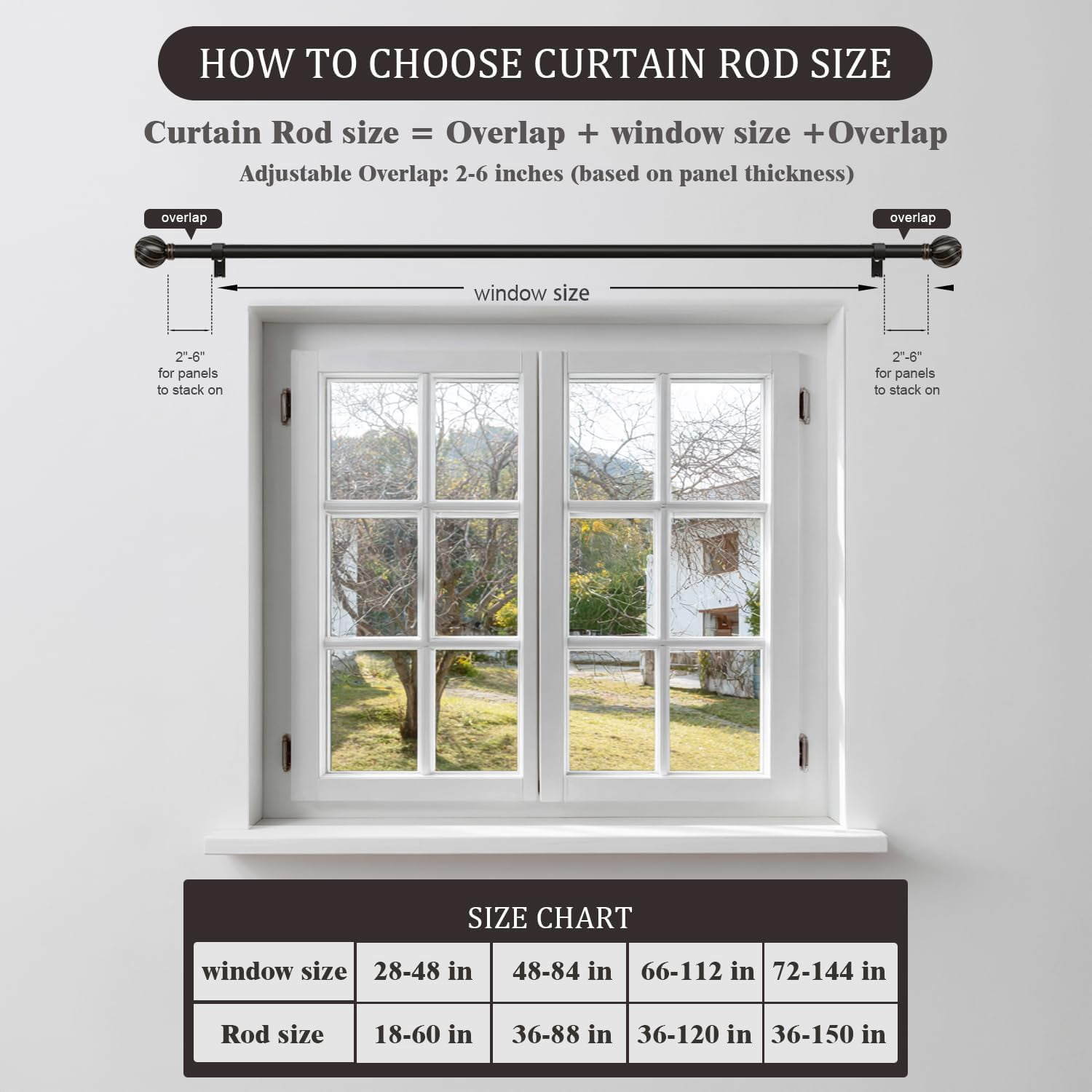 Brown Curtain Rods for Windows 72 to 144 Inch, 7/8" Adjustable Heavy Duty Decorative Drapery Rods with Round Netted Texture Finials (Pack of 1, 36 to 150 Inch)