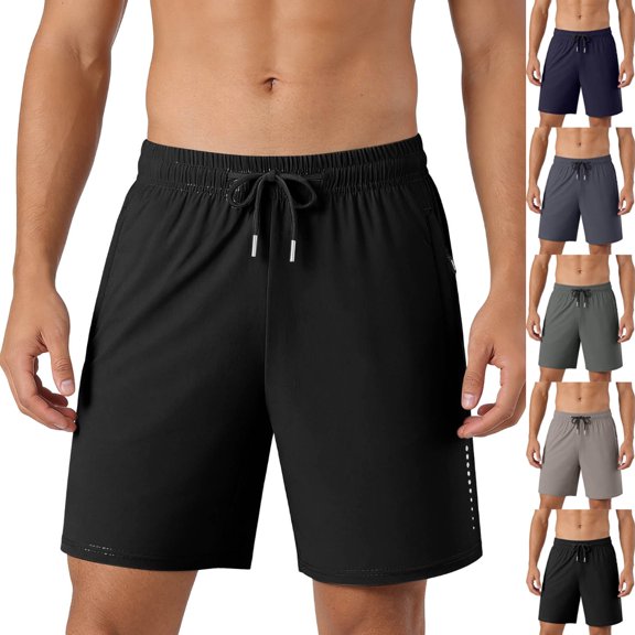 Afuyipoi Men's Big and Tall Athletic Shorts with Zipper Pockets, Quick Dry Lightweight Outdoor Shorts, Elastic Waist Performance Shorts for Men, L-6XL Black Size 6XL
