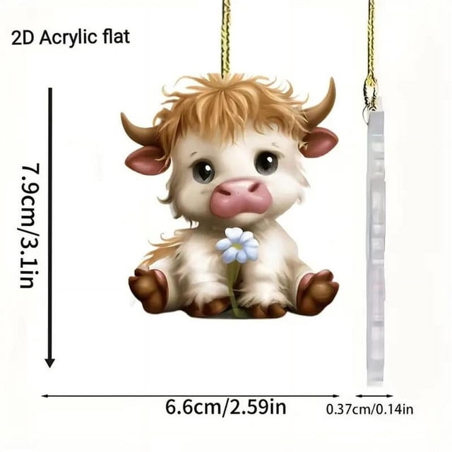 Car Accessories Interior,Cute Cow Acrylic Car Hanging Ornament 2D Flower Hanging Decoration Universal Car Interior Accessories for Car Rearview Mirror,Cute Car Accessories