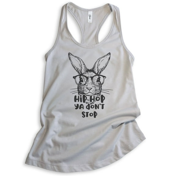Hip Hop Ya Don't Stop Rabbit Tank Top, Ladies Racerback Tank Top, Easter Tank, Bunny Hipster Rabbit Tank, Silver Gray, Small