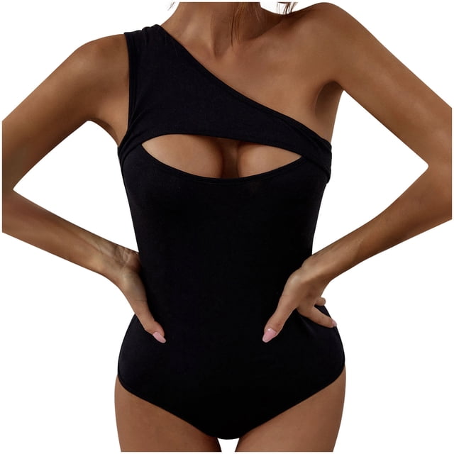 UPPADA One Shoulder Tankini Swimsuits for Women - Keyhole Bathing Suits Slimming Solid Swimwear Tummy Control Beachwear