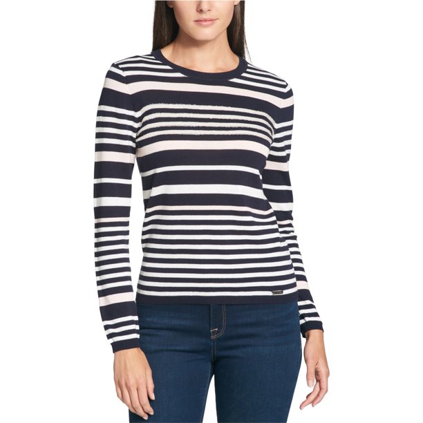 Tommy Hilfiger Suéter de punto con rayas cosidas para mujer, Azul, XX-Large Tommy Hilfiger Tejer