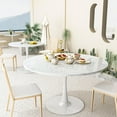 thumbnail image 2 of AWQM Modern Round Dining Table, 42.1"Kitchen Table, Tulip Table with MDF Table Top & Pedestal Base, Mid-Century Leisure Coffee Table for Kitchen, Dining Room, Living Room, Bistro, White, 2 of 8