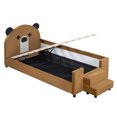thumbnail image 4 of Twin Size Daybed with Storage, Velvet Upholstered Daybed with Bear Shaped Headboard, Hydraulic System, Breathable Mesh Fence, Wood Frame Daybed, Brown, 4 of 7