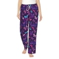 thumbnail image 2 of Picia Bright Purple Butterflies Womens Soft Woven Cotton Elastic Waistband Sleep Pajama Pant Lounge Sleep Pant With Pockets And Drawstring-Large, 2 of 9