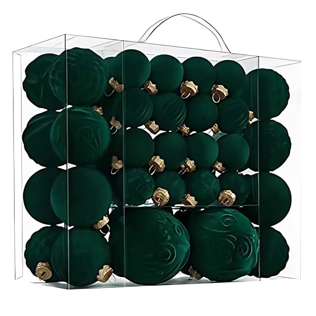 46 Pcs Velvet Christmas Balls Flocked Christmas Tree Ornaments Plastic Balls Xmas Decorative Hanging Ornaments Christmas Tree Decoration