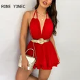 thumbnail image 3 of Vestido corto con estampado de lunares para mujer, minivestido elegante con volantes y cuello Halter, 3 of 6