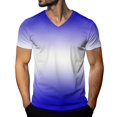 thumbnail image 2 of WTOBBY Men's Gradient Print V Neck Short Sleeve T-Shirt Comfortable and Lightweight, Breathable Fabric, Fashionable Design for Casual, Street, and Daily Wear,Royal Blue L, 2 of 6