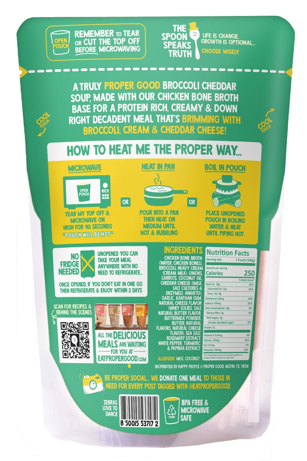 Proper Good Ready to Serve Broccoli Cheddar Soup, 12 oz, Shelf-Stable, 1 Pack