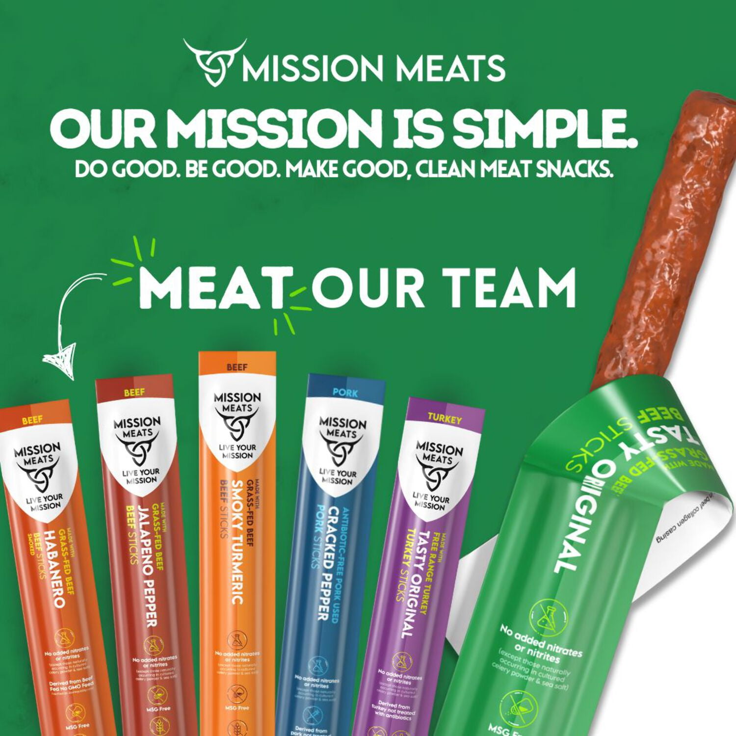 Mission Meats Cracked Pepper Pork Meat Sticks – Healthy Snacks for Kids & Adults, Sugar Free, AIP Friendly, Paleo, Whole 30, 1oz (Pack of 12)