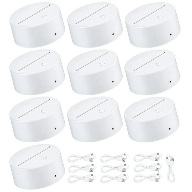 10 Piezas 7 Colores Base de LáMpara TáCtil Base de LáMpara de Luz LED Nocturna 3D Soporte de LáMpara LED Soporte de ExhibicióN para AcríLico Blanco