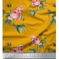 thumbnail image 1 of Soimoi Gold Poly Georgette Fabric Leaves & Rose Floral Print Fabric by Yard 52 Inch Wide, 1 of 3