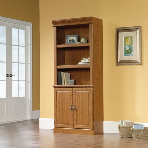 Sauder Orchard Hills Library Bookcase with Doors, Carolina Oak Finish