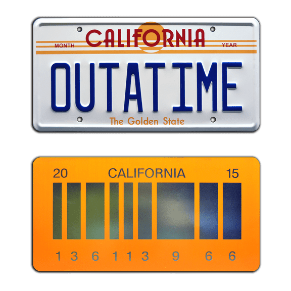 Back to the Future | Delorean | OUTATIME   2015 | Metal Stamped Replica Prop License Plate Combo