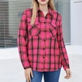thumbnail image 5 of Hueook Flannel Shirt Women Button Down Tops Women's Plaid Button with Pocket Basic Top Jacket Hot Pink L, 5 of 6