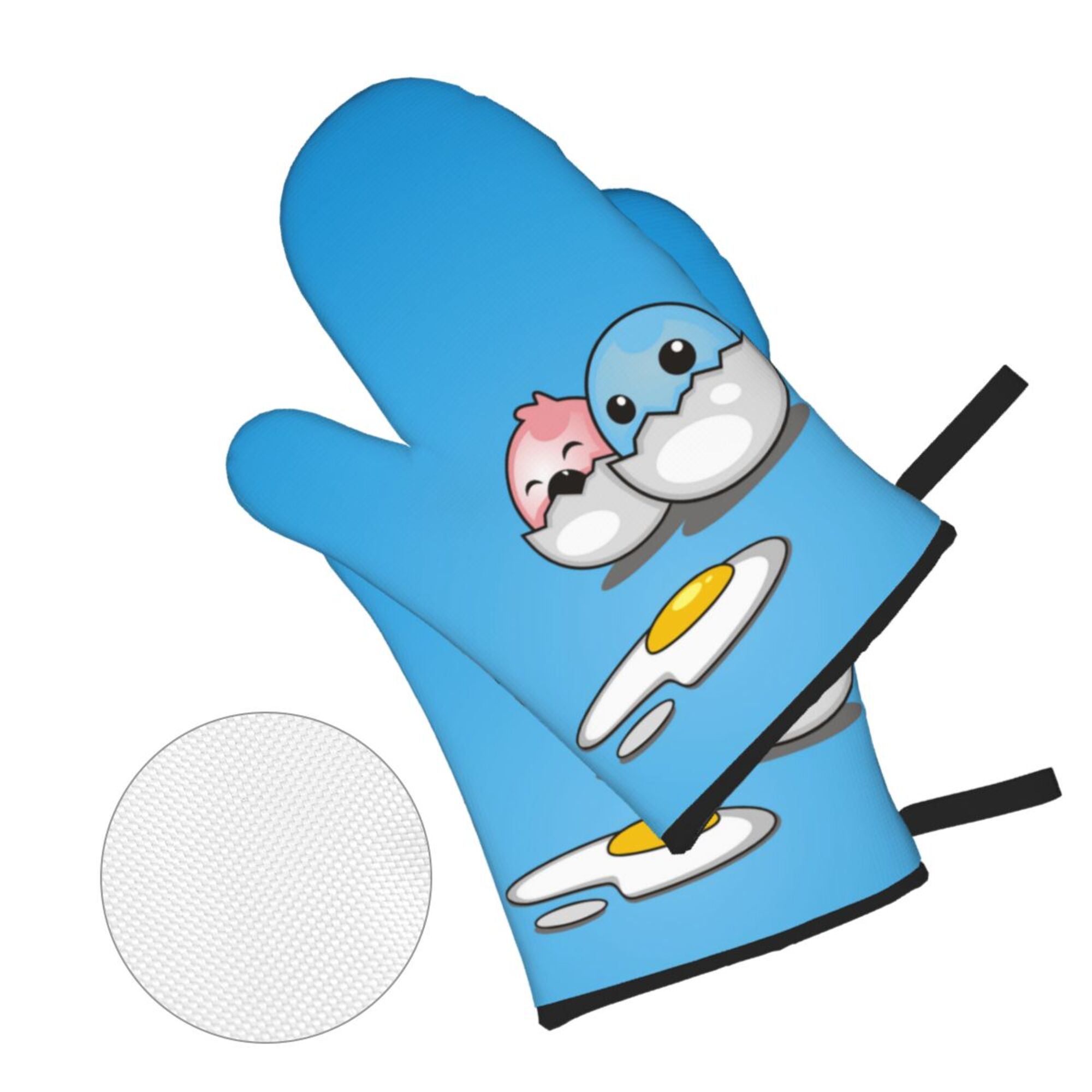 Funny Cute Blue Egg Oven Mitts and Pot Holders Sets Baking Sets for Kitchen Bbq Gloves Heat Resistant Cooking Cartoon Mascot 4 Pieces - image 2 of 8