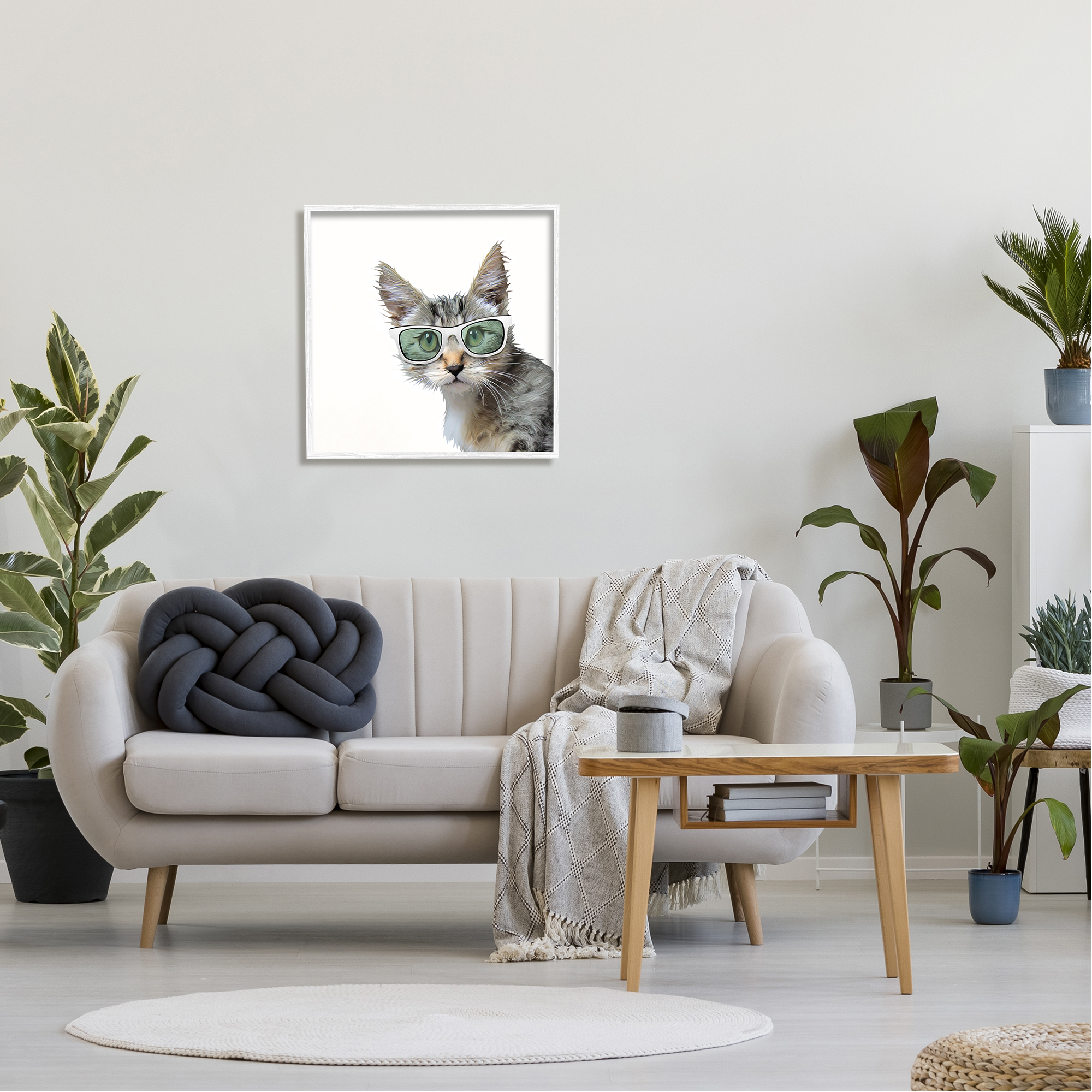 Stupell Fun Cat Sunglasses Portrait Animals & Insects Painting White Framed Art Print Wall Art
