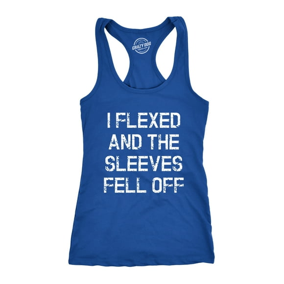 Débardeur pour Femmes « I Flexed and The Sleeves Fall Off » Drôle Sans Manches pour l'Entraînement (Bleu) - TG