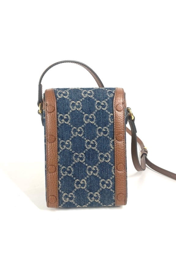 Pre-Owned GUCCI 625615 GG Denim Horsebit 1955 Bag Pochette Shoulder Leather Women's Blue x...