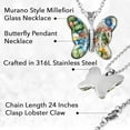 thumbnail image 3 of Colorful Dainty Butterfly Necklace for Women Murano Style Millefiori Glass Cute Aesthetic Beach Jewelry Friendship Women for Friend Mom 20" Birthday Christmas Gifts, 3 of 10