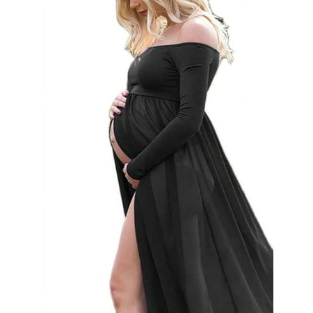 

LilyLLL Womens Off Shoulder Maxi Dress Pregnancy Maternity Photo Shoot Photography Gown
