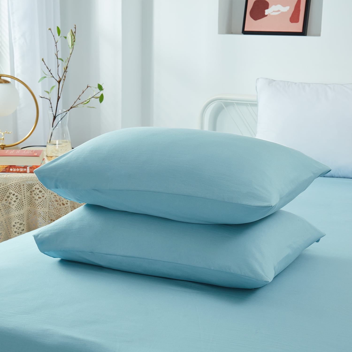 JML 2 Piece Duvet Cover Set, Soft Washed Brushed Microfiber Bedding Set Twin, Solid Blue