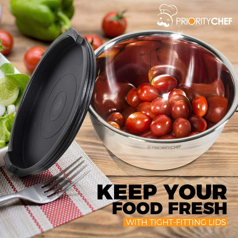 Priority Chef Premium Mixing Bowls With Lids Set, Thicker Stainless Steel  Mixing Bowl Set, Large Prep Metal Bowls with Lids, Nesting Bowls for  Kitchen, 1.5/2/3/4/5 Qrt, Black