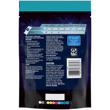 Great Value Advanced Dishwasher Pacs, Fresh Scent, 14 Count