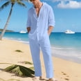 thumbnail image 5 of Gamivast Men's Hooded Shirt Set Long Sleeve Button Down Top and Loose Pants Linen Texture Outfit for Summer Beach Vacation Casual Daily Lounge Wear, 5 of 7
