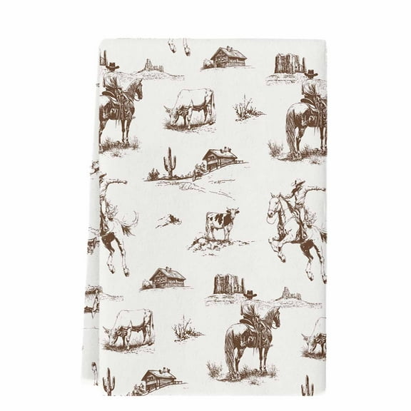 Dish Towels, Western Farmhouse Absorbent Kitchen Towels 1 PC, Cowboy Horse Desert Microfiber Hand Towels Dish Cloths Tea Towels for Home  Bathroom,18X28-Inch, Brown White