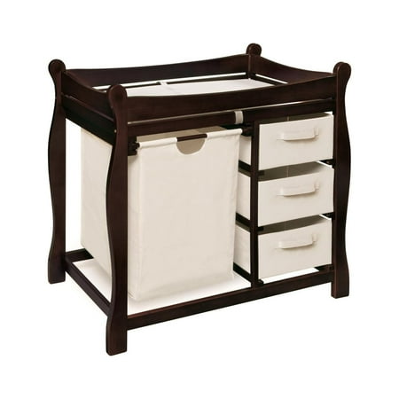 UPC: 0046605524053 | Badger Basket Sleigh Style Changing Table with Hamper & Three Baskets-Finish:Espresso