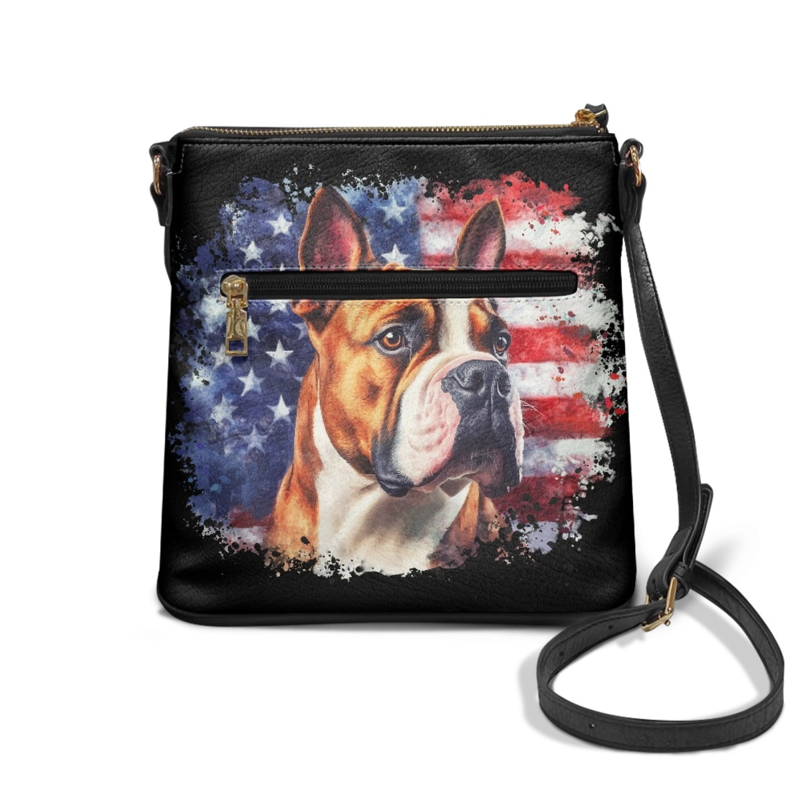 LedBack American Flag Boxer Leather Crossbody Purse for Women Lady, Multi Pocket Hobo Purse Satchel Handbag with Adjustable Strap, Sling Shoulder Handbag Messenger Bag, Gift for Women, Black