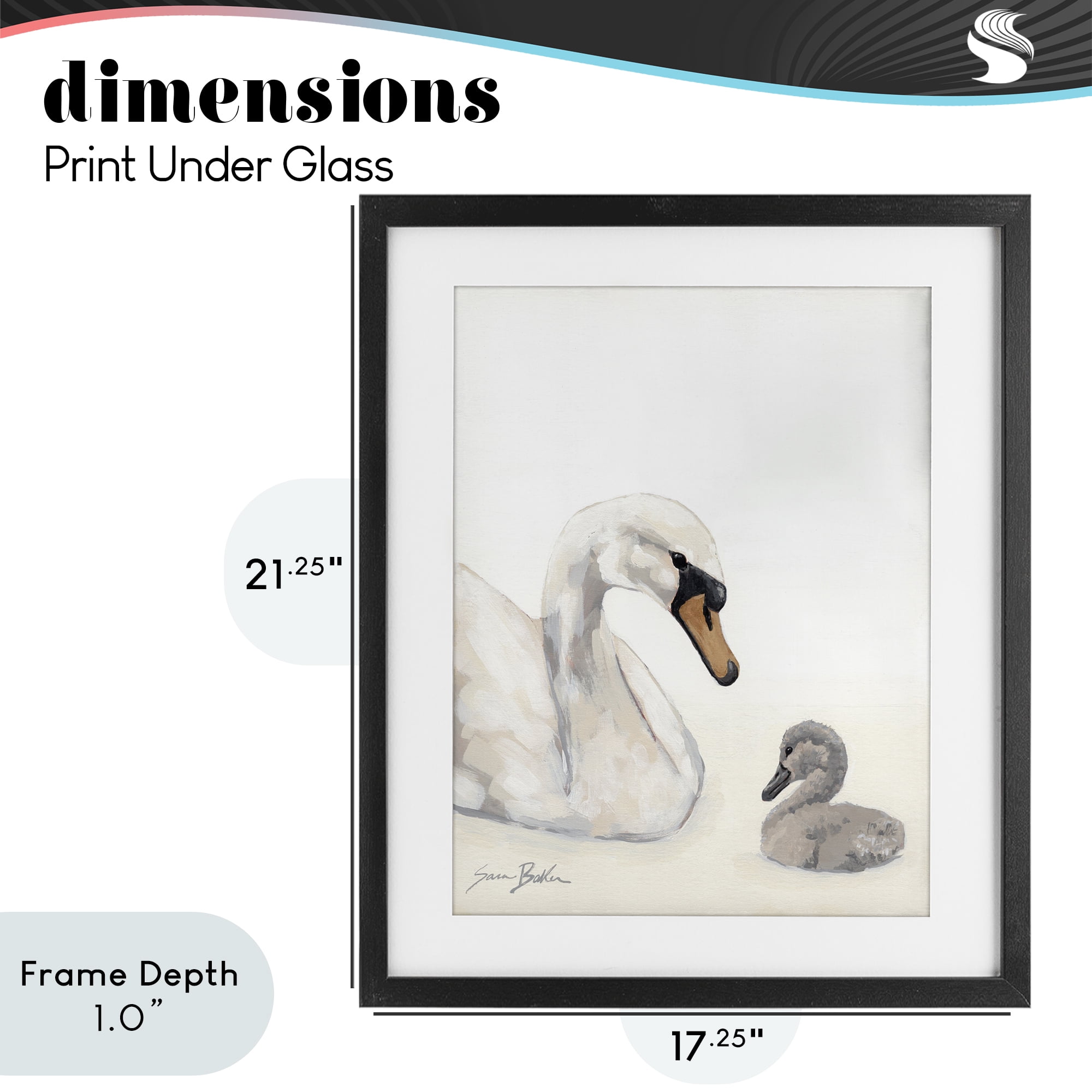 Stupell Industries Mother Swan & Cygnet Black Framed Print Under Glass, design by Sara Baker