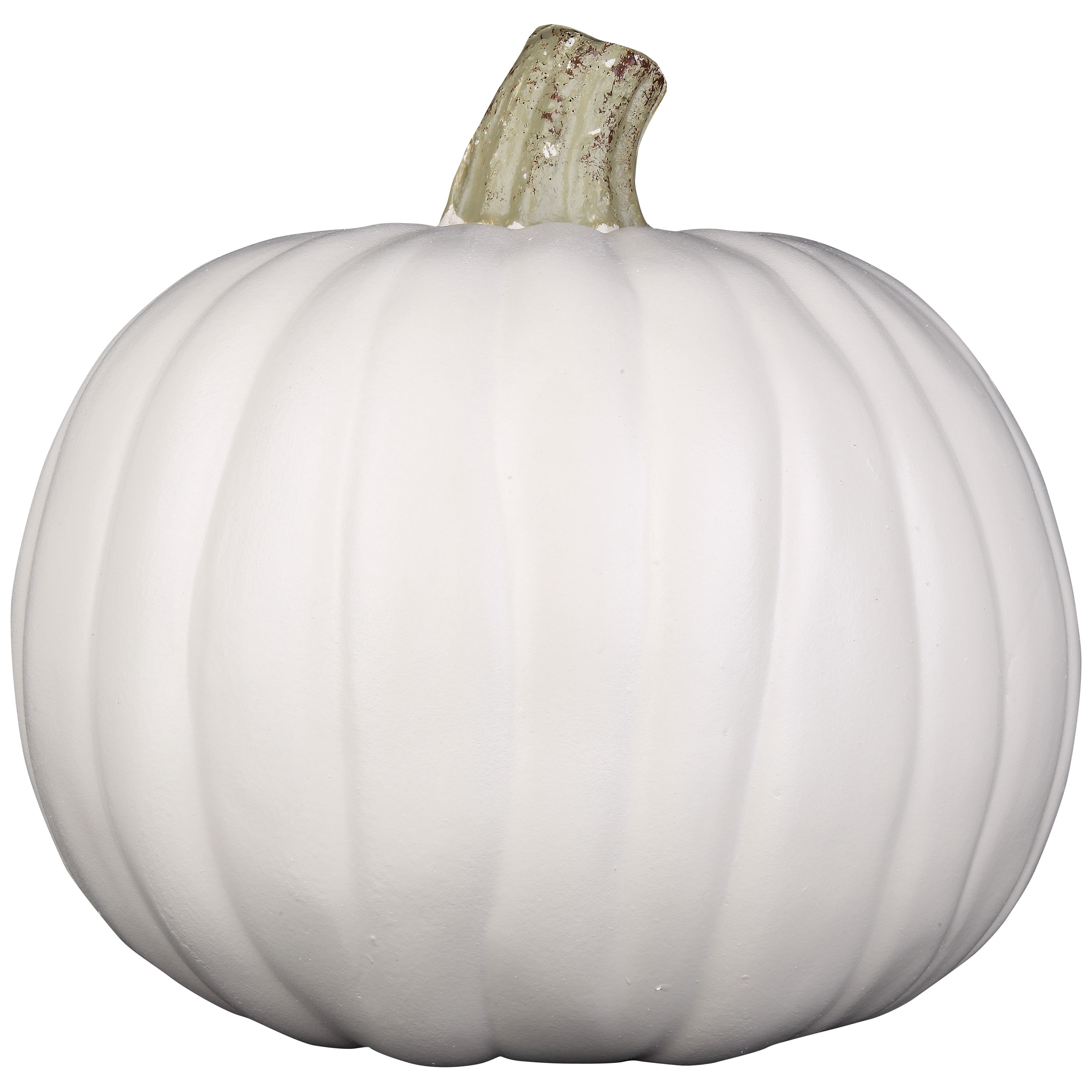9-Inch Molded Cream White Craft Pumpkin with Gold Natural Stem for Outdoor Decor