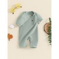 thumbnail image 6 of Caoirhny Newborn Baby Short Sleeve Romper Knit Ribbed Solid Color Cotton Jumpsuits One Piece O-Neck Button Pajamas Playsuit, 6 of 8
