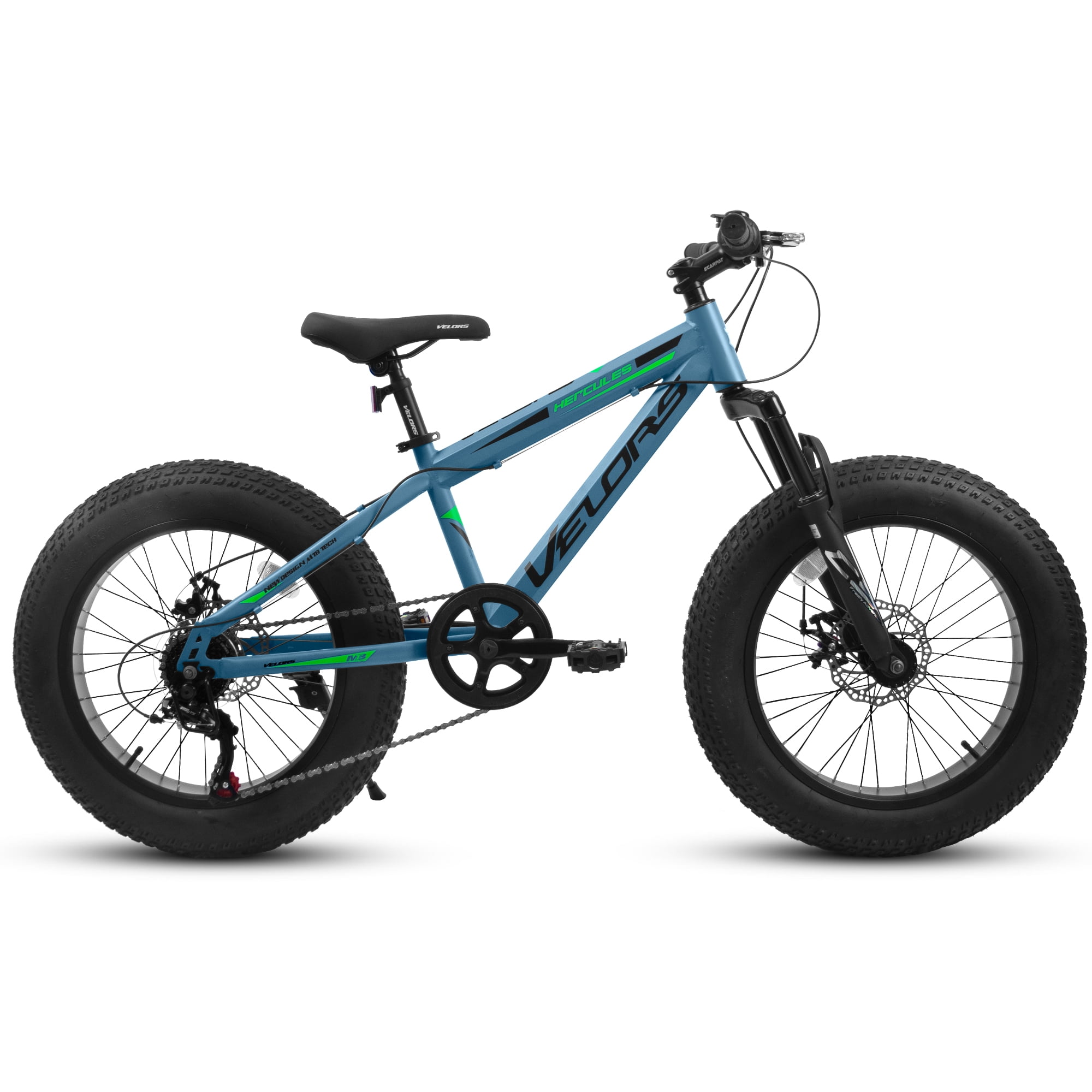 20-Inch Fat Tire Mountain Bike, 7-Speed with Front Suspension, Dual Disc Brakes – Blue
